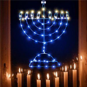 Traditional Hanukkah LED Window Decorations Lights, Remote Control 8 Modes